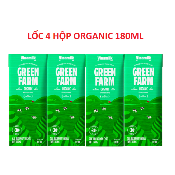 LỐC 4 HỘP - Sữa tươi tiệt trùng Vinamilk 100% Organic không đường 180ml /  (sp Mới) 110ml