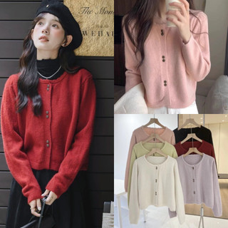  Áo Len Cardigan Nữ Dáng Ngắn Cúc Hoa Đôi Chất Len Lông Thỏ Mềm Mịn 5 Màu Đỏ Hồng Tím Đen Trắng Xinh Xỉu 