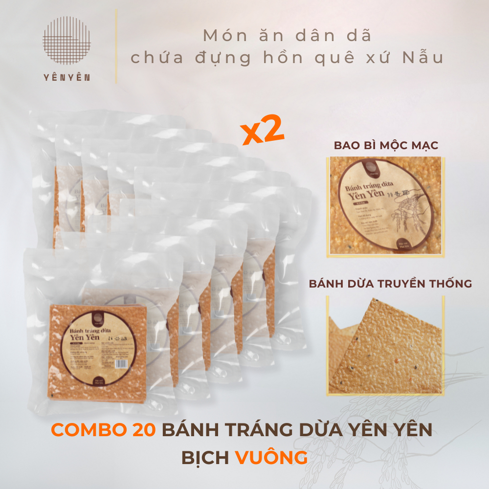 COMBO 20 BỊCH VUÔNG - Bánh Tráng Dừa Yên Yên - đặc sản Phú Yên - Thơm Ngon Siêu Tiện Lợi