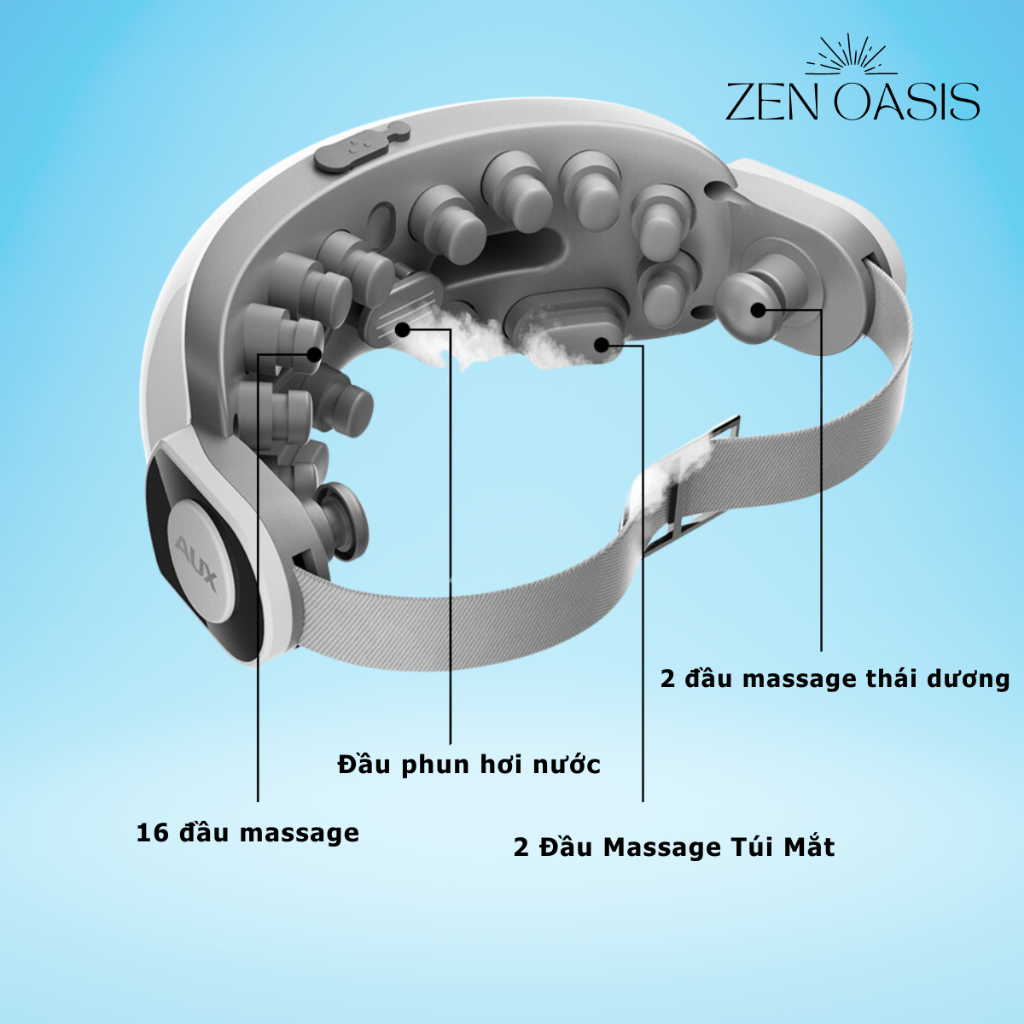 Máy massage mắt AUX 16 đầu massage thư giãn mắt giảm mỏi mắt bọng thâm mắt, máy mát xa mắt có thể phun hơi nước