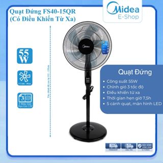 Quạt Đứng 5 Cánh Midea FS40-15QR (Quạt Cây Công Suất 55W, Chỉnh Gió 3 Tốc Độ, Có Điều Khiển Từ Xa)