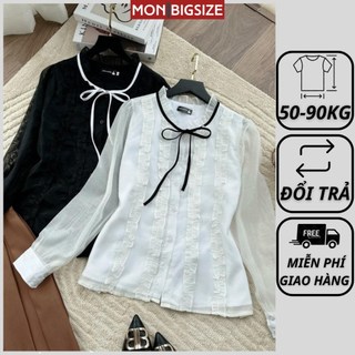 Áo bigsize nữ kiểu cổ cổ tròn thắt nơ tay dài vải voan 2 lớp mềm mịn dự tiệc đi chơi MON big size 50 - 90kg