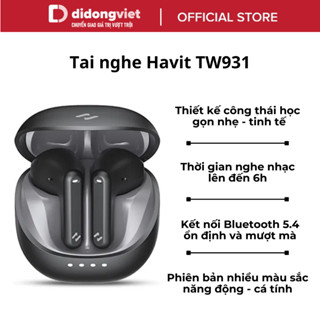 Tai nghe Havit TW931 | Thiết kế công thái học - Nghe nhạc lên đến 6h | Màng loa 10mm - Bluetooth V5.4 | BH 12 tháng