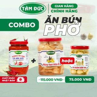 Combo ăn kèm bún phở Tâm Đức 2 món Tương ớt phở Hà Nội xưa 340ml và Tỏi giấm ngâm táo 190g/ Măng tươi dầm ớt 800g