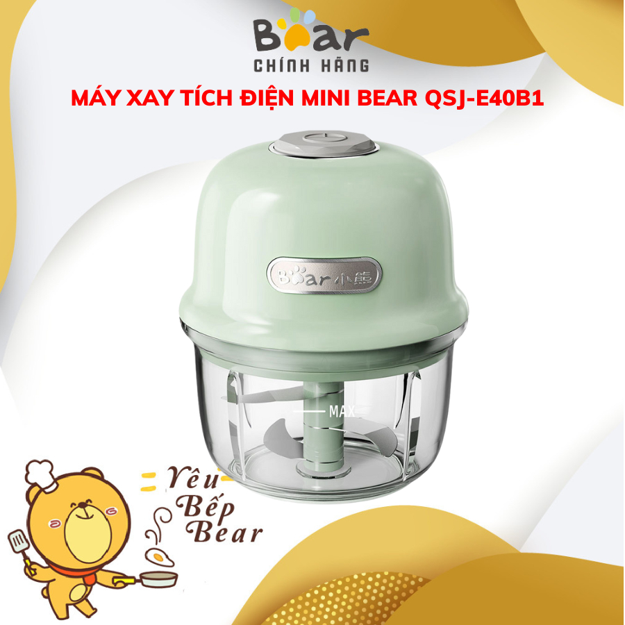 Máy xay tỏi ớt cầm tay mini Bear QSJ-E40B1, 40W, 150ml, Sạc pin, 3 Lưỡi dao inox sắc bén,BH 18 Tháng