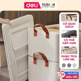 Hộp Vải Đựng Đồ Đa Năng Có Khung Thép Cao Cấp DELI - Hộp Đựng Quần Áo Đồ Lót Khung Cứng Có Quai Xách