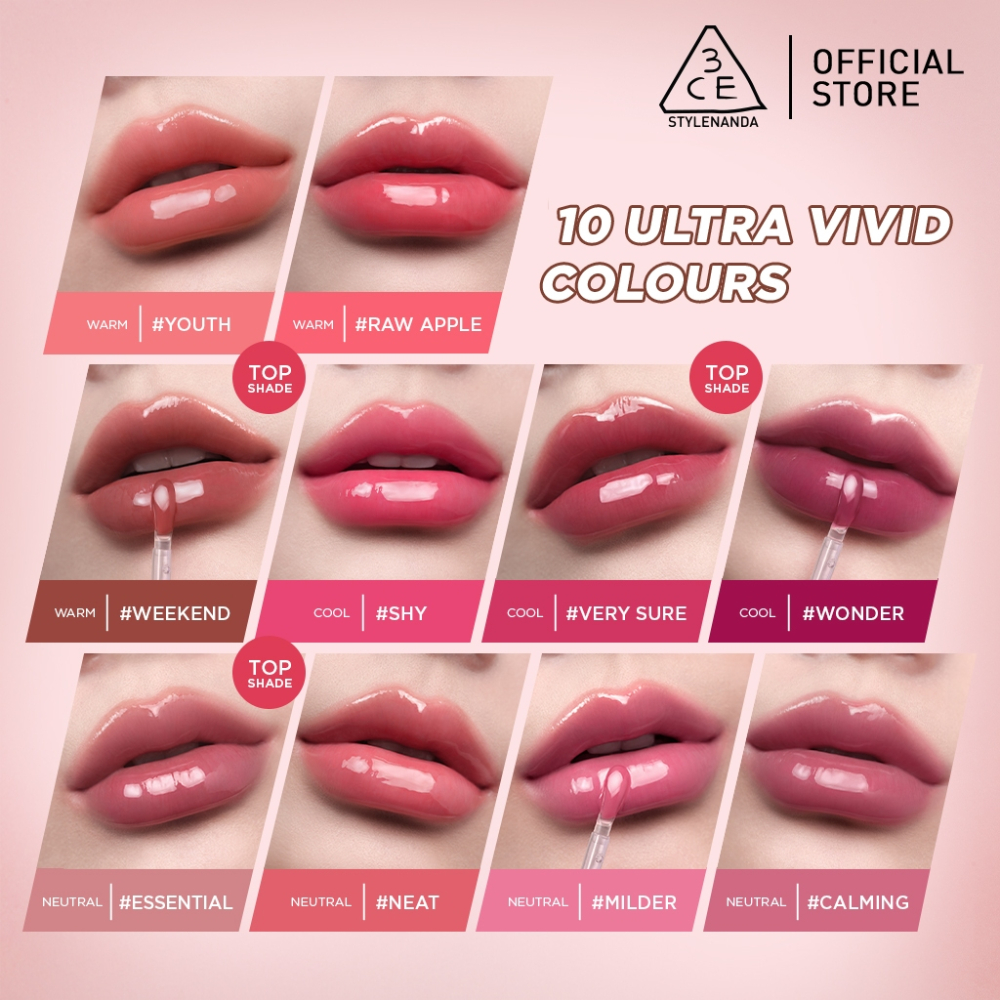 Son Tint Bóng 3CE Drop Glow Gel căng bóng mịn môi