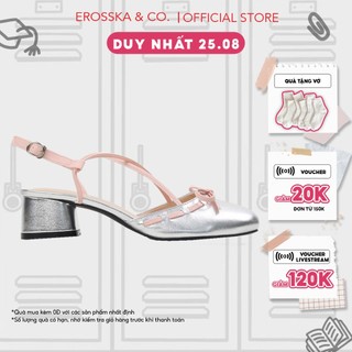 Erosska - Giày cao gót nữ mũi tròn phối nơ kiểu dáng thanh lịch sang trọng cao 5cm màu bạc phối kem - EL042