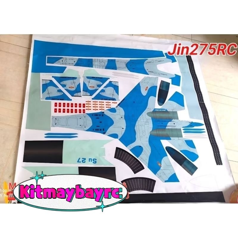 Decal máy bay Su27 RC cho mọi sải cánh, Decal ô tô dán trên mọi loại xốp. Khách về tự làm Kit  ( có 