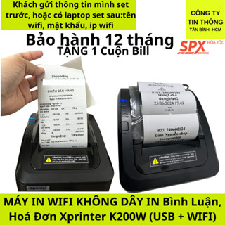 Máy in hóa đơn Wifi Xprinter K200W kết nối không dây, in bình luận livestream tpos, in hoá đơn bán hàng