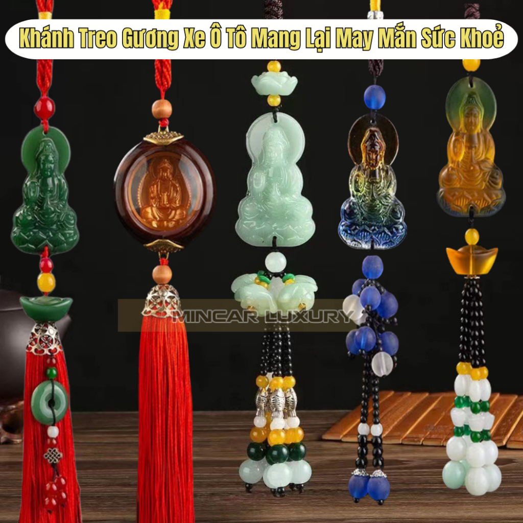 [Nhiều Mẫu] Khánh Treo Ô TÔ Phong Thủy Khánh Quan Âm,Di Lặc,Đồng Xu,Ngọc Bội Trang Trí Gương Xe