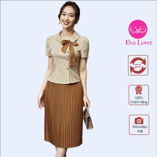 [Mã BMLT35] Set sơ mi chân váy công sở cổ tròn tay lỡ mix chân váy xếp ly chất liệu kate nhật hiện đại Evalover