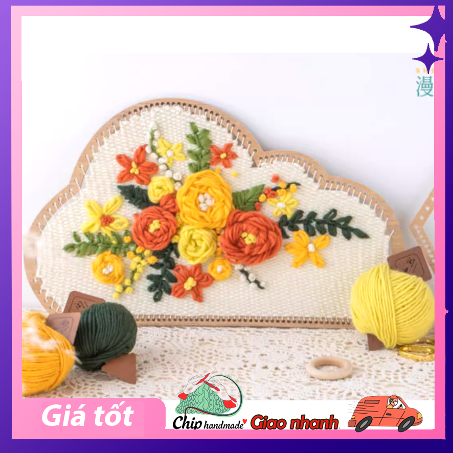 DIy tranh thêu len nổi  tự làm Punch Needle- Bộ thêu len Hoa Xuân-tự bạn đan len làm quà tặng handma