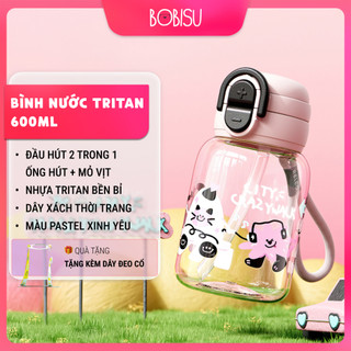  RELEA | Bình Nước Cho Bé 600ml Nhựa Tritan Cao Cấp Đầu Ống Hút 2 Trong 1 Không BPA  Tặng Dây Đeo  