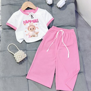 [8-40kg] Đồ bộ bé gái quần ống rộng thun gân 1 LABUBU  có size đại mát mẻ mùa hè