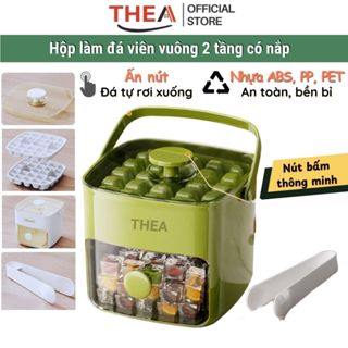 Khay làm đá viên thông minh có nắp đậy, hộp làm đá viên nhỏ có nắp tủ lạnh 2 tầng, có kẹp gắp đá tiện dụng – THEA