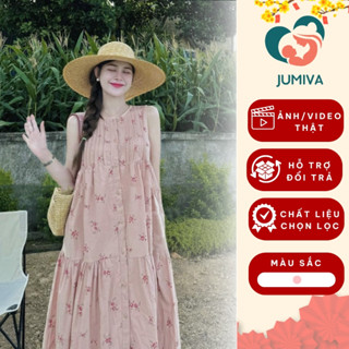 Váy Bầu Babydoll Mùa Hè Thiết Kế Hoa Nhí Dáng Suông Xinh Xắn Mặc Mát Đi Biển Có Nút Cài Cao Cấp