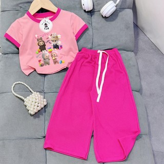  Đồ bộ bé gái quần ống rộng thun gân 4LABUBU có size đại mát mẻ mùa hè