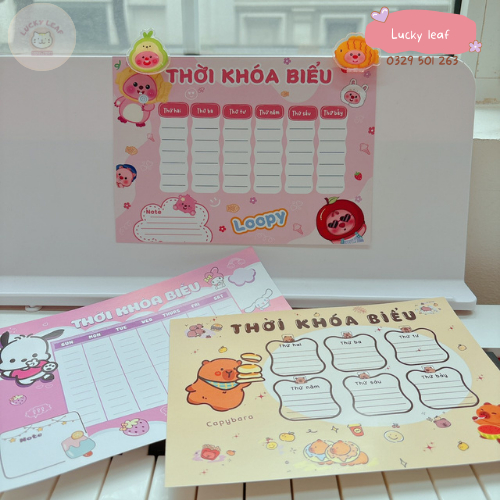SET 3 THỜI KHOÁ BIỂU LOOPY, CAPYBARA đáng yêu