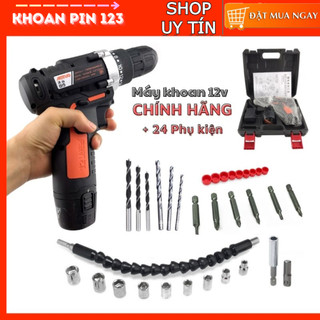 Combo máy khoan cầm tay không dây, máy bắt vít gia đình AOTUO 12v kèm 24 phụ kiện nhỏ gọn