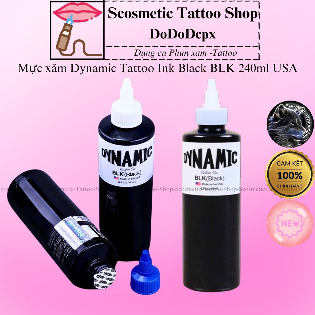 Mực xăm Dynamic Tattoo Ink Black BLK 240ml (Hàng chính hãng USA)