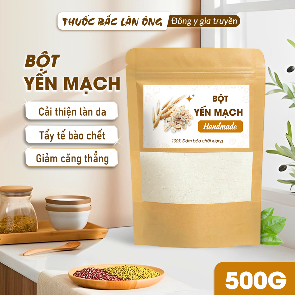 Bột yến mạch 500g, nguyên chất, bột đắp mặt dưỡng trắng da, cấp ẩm, giảm thâm mụn, chống lão hóa