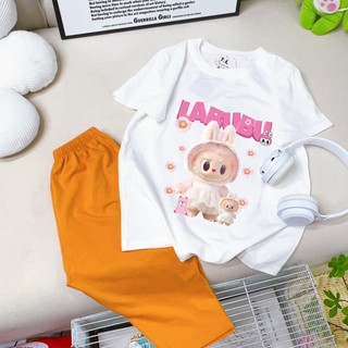 Đồ bộ bé gái SAM kids tay ngắn quần lửng labubu  có size đại mặc mùa hè 8-40kg