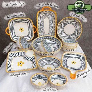 Bộ đồ ăn sứ họa tiết thổ cẩm kẻ sọc, set bát đĩa decor Bắc Âu hiện đại, gốm cao cấp (H6)