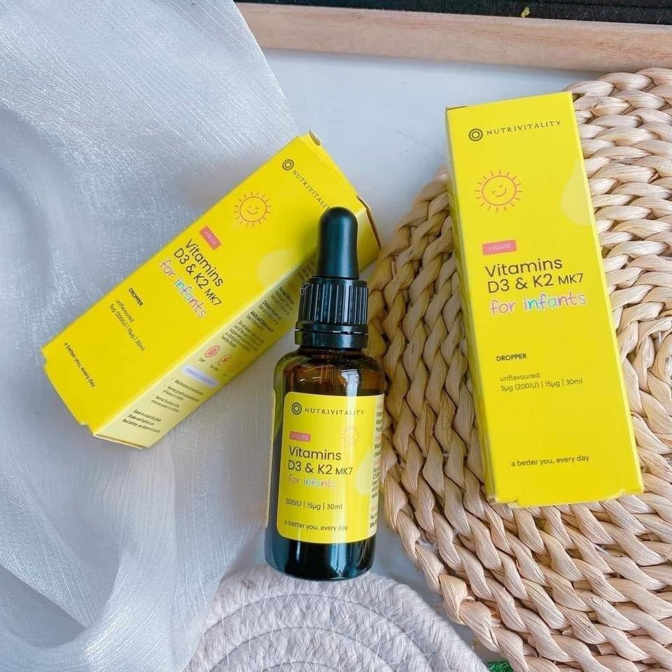 Vitamin D3K2 MK7 Nutrivitality của Anh Quốc giúp bé phát triển chiều cao, tăng đề kháng 30ml