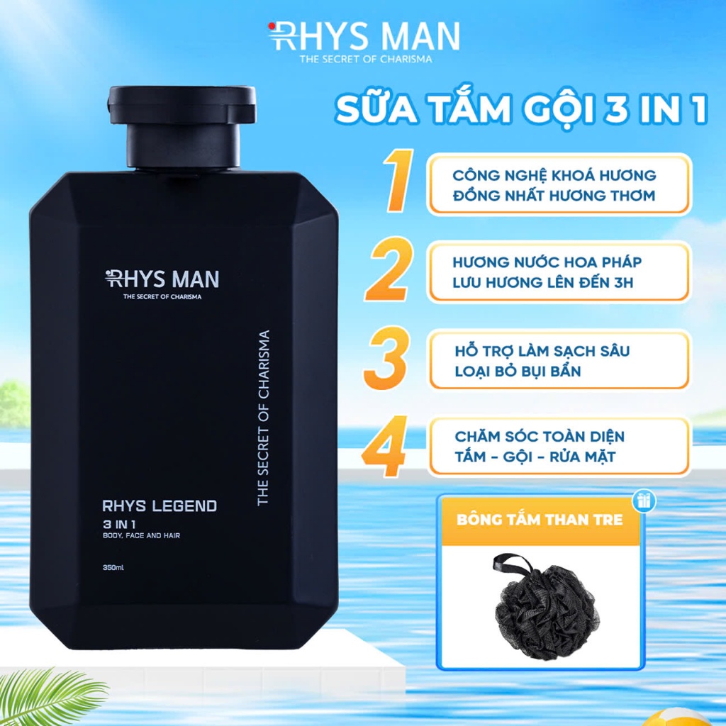 Sữa tắm gội nam hương nước hoa 3 in 1 RHYS MAN Rhys Legend 350ml