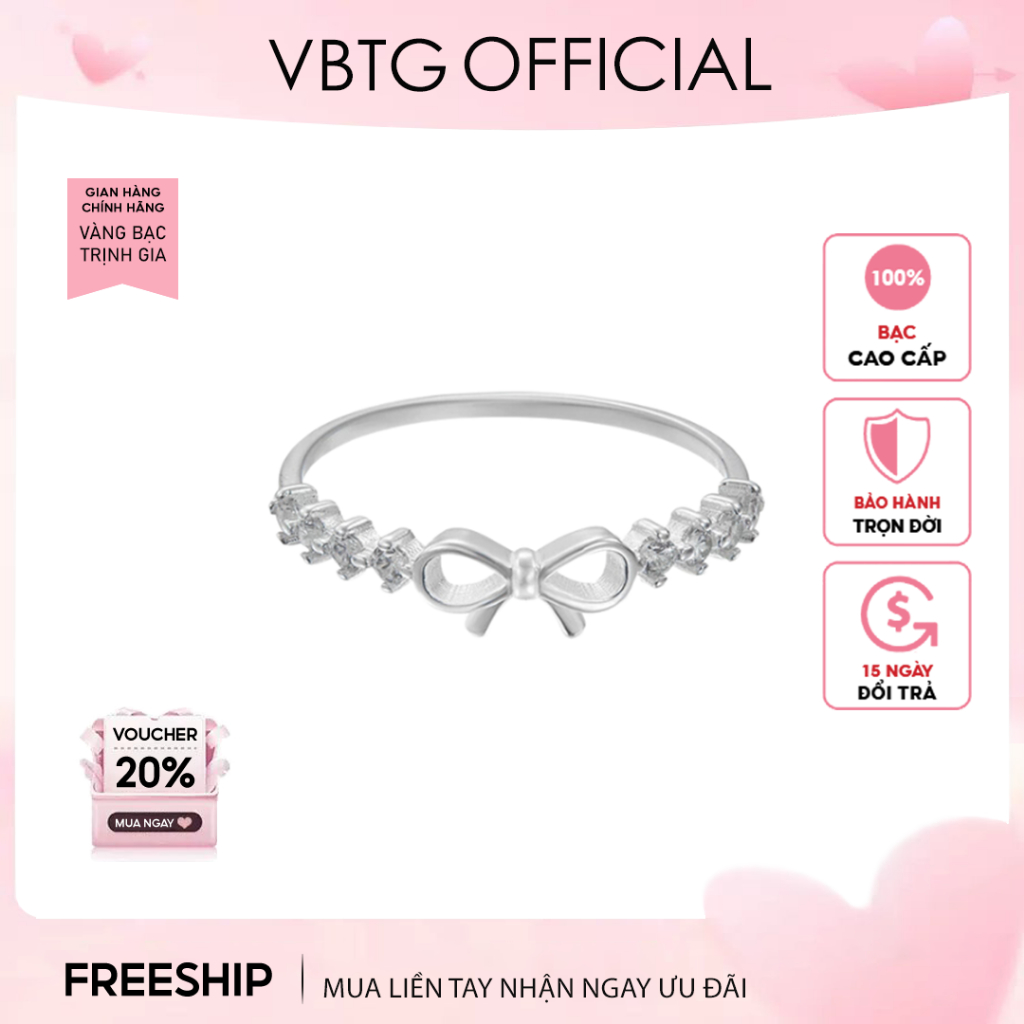 Nhẫn bạc nữ VBTG Nhẫn đính đá hình nơ - Nhẫn bạc ta cao cấp VBTG8333