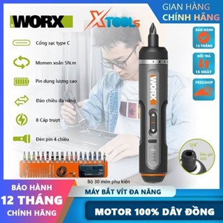 Máy vặn vít dùng pin 4V Worx WX242 máy siết vít 7 Cấp Độ cầm tay kèm 30 đầu vít và đầu nối vít gọn, tua vít điện 2 chiều