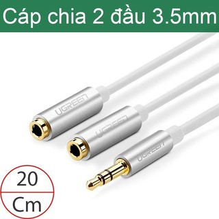 Cáp chia jack 3.5mm 1 ra 2 cho loa, tai nghe mạ vàng ugreen , cáp chia 3.5 đực ra 2 jack 3,5 cái