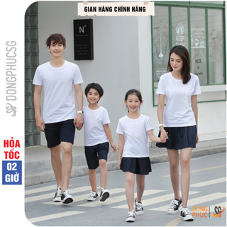 Áo thun trơn nam nữ gia đình thun mềm mịn màu trắng tinh tế cổ tròn basic unisex | DONGPHUCSG