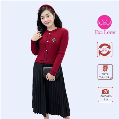 Váy len cổ tròn đính hoa trà phối dập ly chất nhung kiểu dáng thanh lịch trẻ trung năng động Evalover