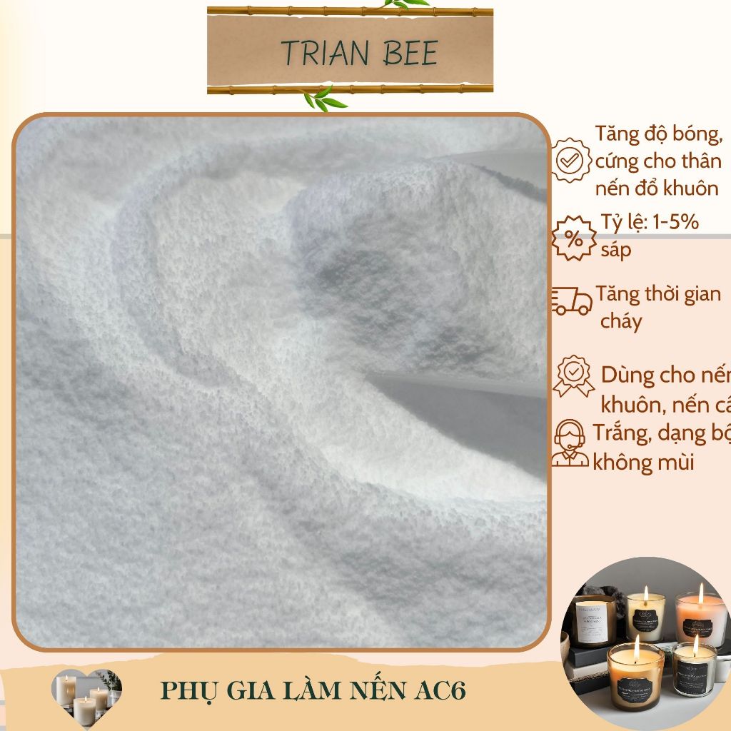 50g phụ gia làm nến AC6, tăng độ trắng và bóng, tăng thời gian cháy cho nến