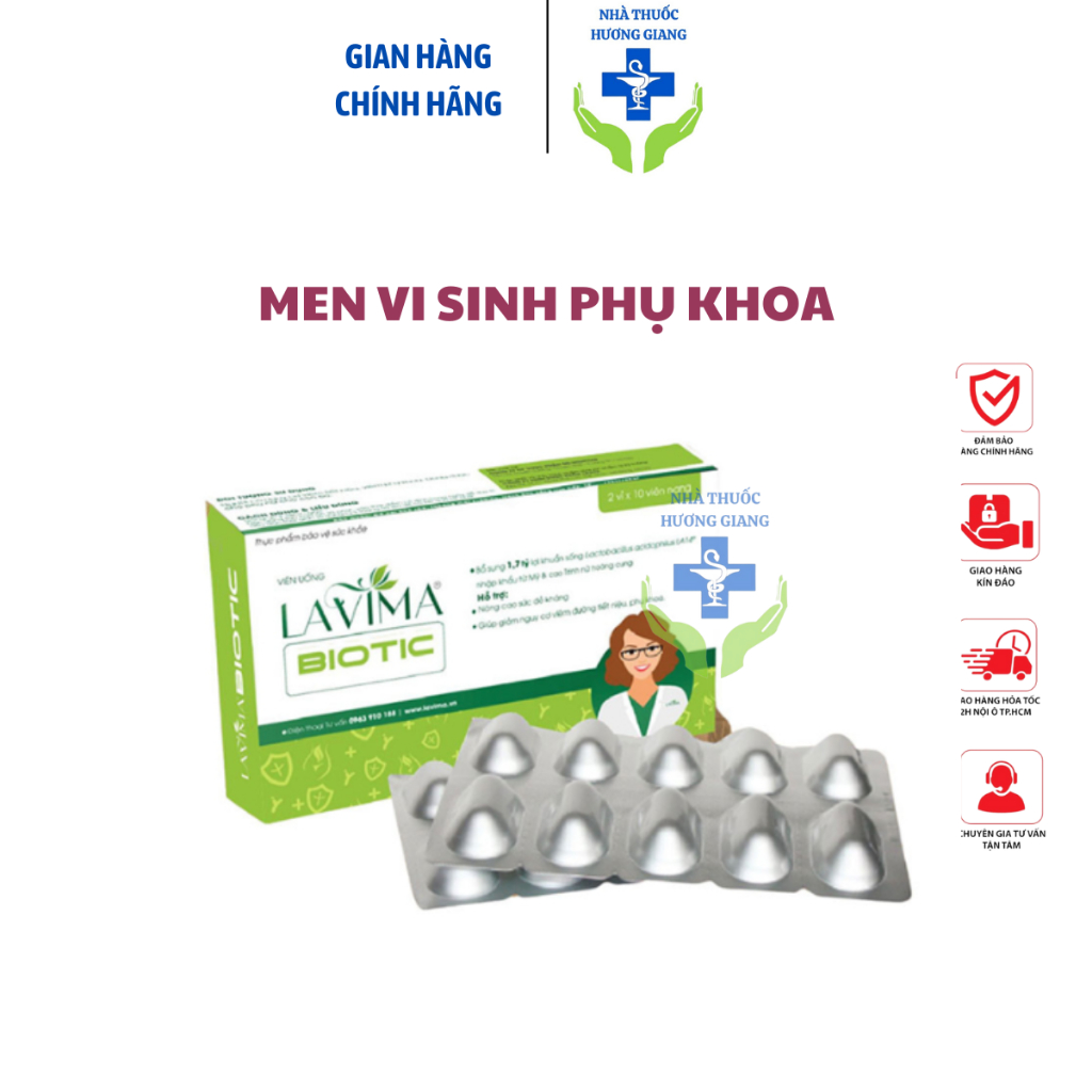 Viên Uống Phụ Khoa, Men Vi Sinh Vùng Kín LAVIMA BIOTIC 20 Viên, Giảm Khí Hư, Ngứa Rát