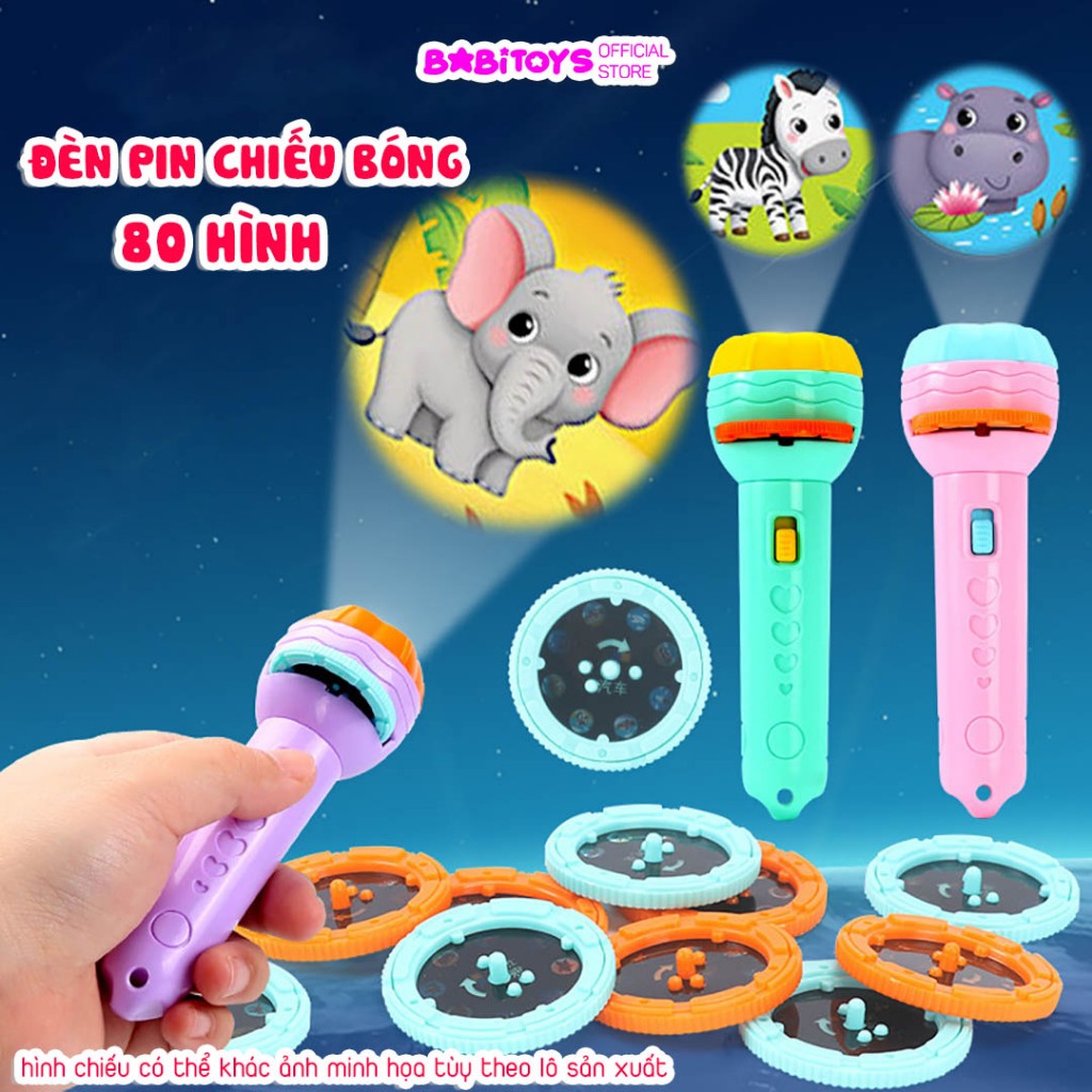 Đèn pin chiếu hình full 80 hình (10 thẻ) động vật, giao thông, trái cây, đèn pin chiếu bóng nhiều chủ đề cho bé có hộp