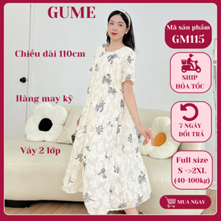  Váy bầu thu đông GuMe đầm bầu xinh bigsize 40-100kg chất mát dáng maxi vải voan GM115 
