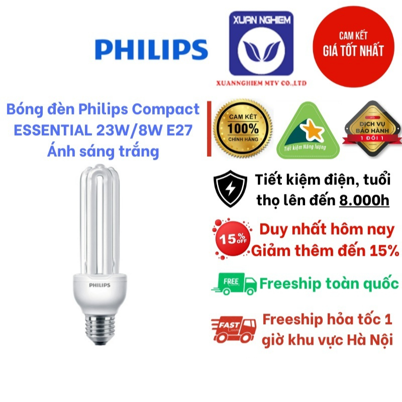 Bóng đèn Philips Compact ESSENTIAL 23W CDL và Compact ESSENTIAL 8W CDL E27 220-240V 1CT/12