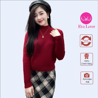 Áo len nữ cổ 5p họa tiết thêu ngựa vặn thừng kiểu dáng xuông free size chất len cừu ép dầy dặn Evalover
