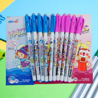 Bút Gel xóa được điểm 10 Mazzic ngòi 0.5mm mực xanh/tím bút viết trơn mượt, có gôm trên nắp.