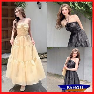 Sét váy maxi áo cúp nguc dây yếm gắn hoa kèm chân váy xoè dáng dài 2 lớp xinh xẻo B404 PANOSI