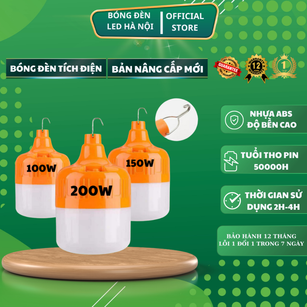 Bóng Đèn Tích Điện Công Suất 50W 100W 150W 200W, Bóng Đèn Led Tích Điện Đa Năng , Siêu Tiện Lợi