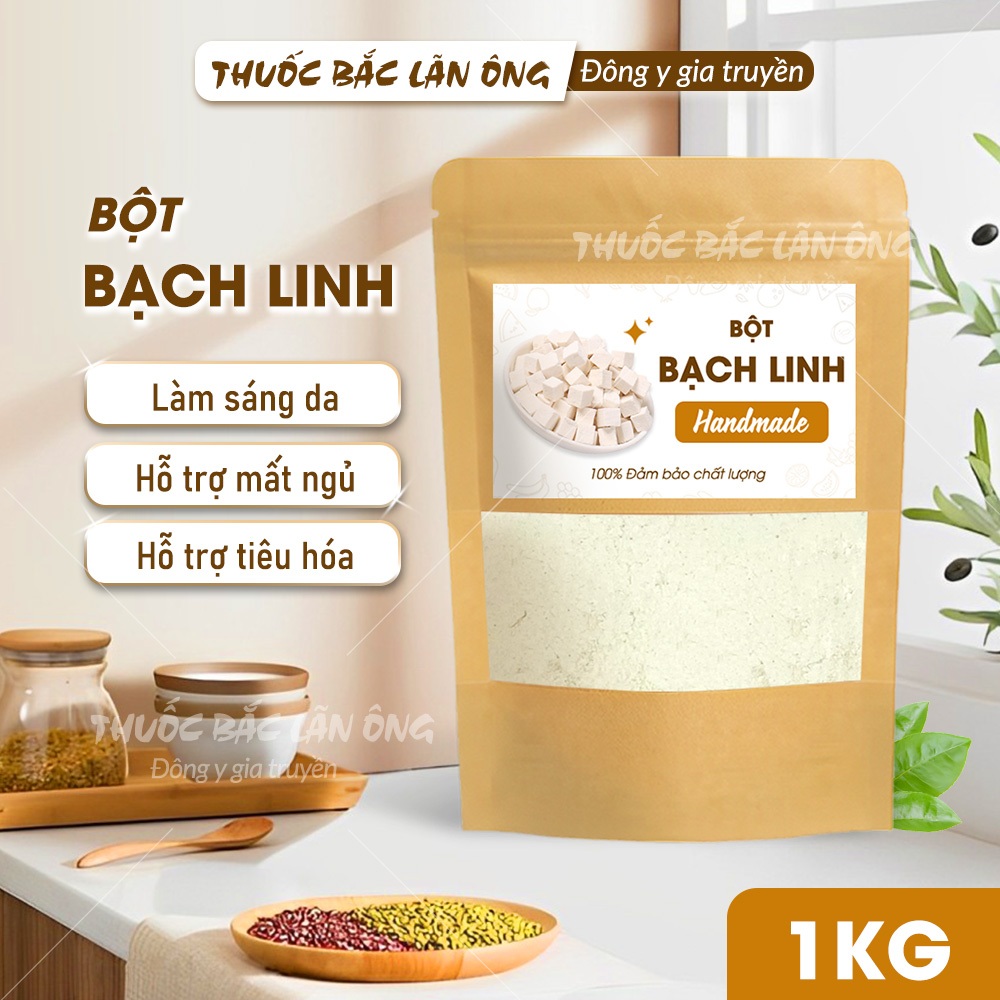 Bột bạch linh 1kg, bột bạch phục linh, nguyên chất, thơm mịn, dùng pha uống, đắp mặt - Lãn Ông