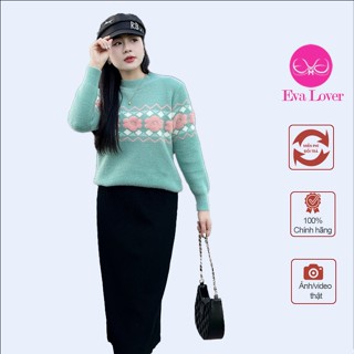  Áo len nữ lông thỏ cao cấp cổ 3p họa tiết thêu bông hoa  dễ mix đồ phong cách đơn giản trẻ trung Evalover 