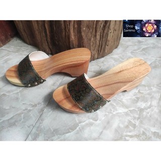 Guốc Gỗ Guốc Mộc Cao 7 Phân Đế Trụ Quai Gấm Lụa ( đế cao su 2 lớp )