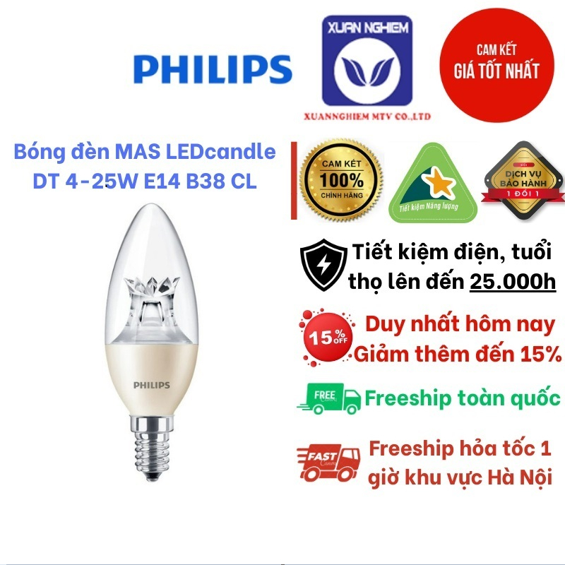 Bóng đèn MAS LEDcandle DT 4-25W E14 B38 CL