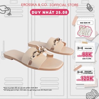Dép nữ thời trang đế bằng Erosska mũi vuông quai xích màu nude - DE042