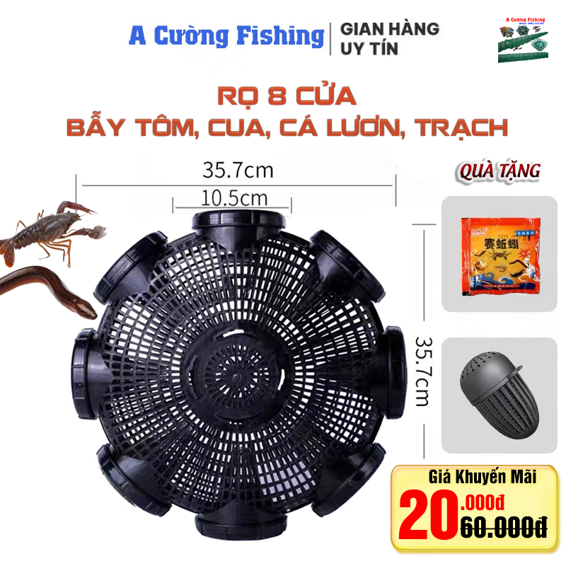 Rọ Bẫy Cá, Cua, Lươn, Tôm 8 Cửa Nhựa PP Thái Lan - Bẫy Tôm, Cua, Cá, Lươn, Trạch + Tặng Mồi